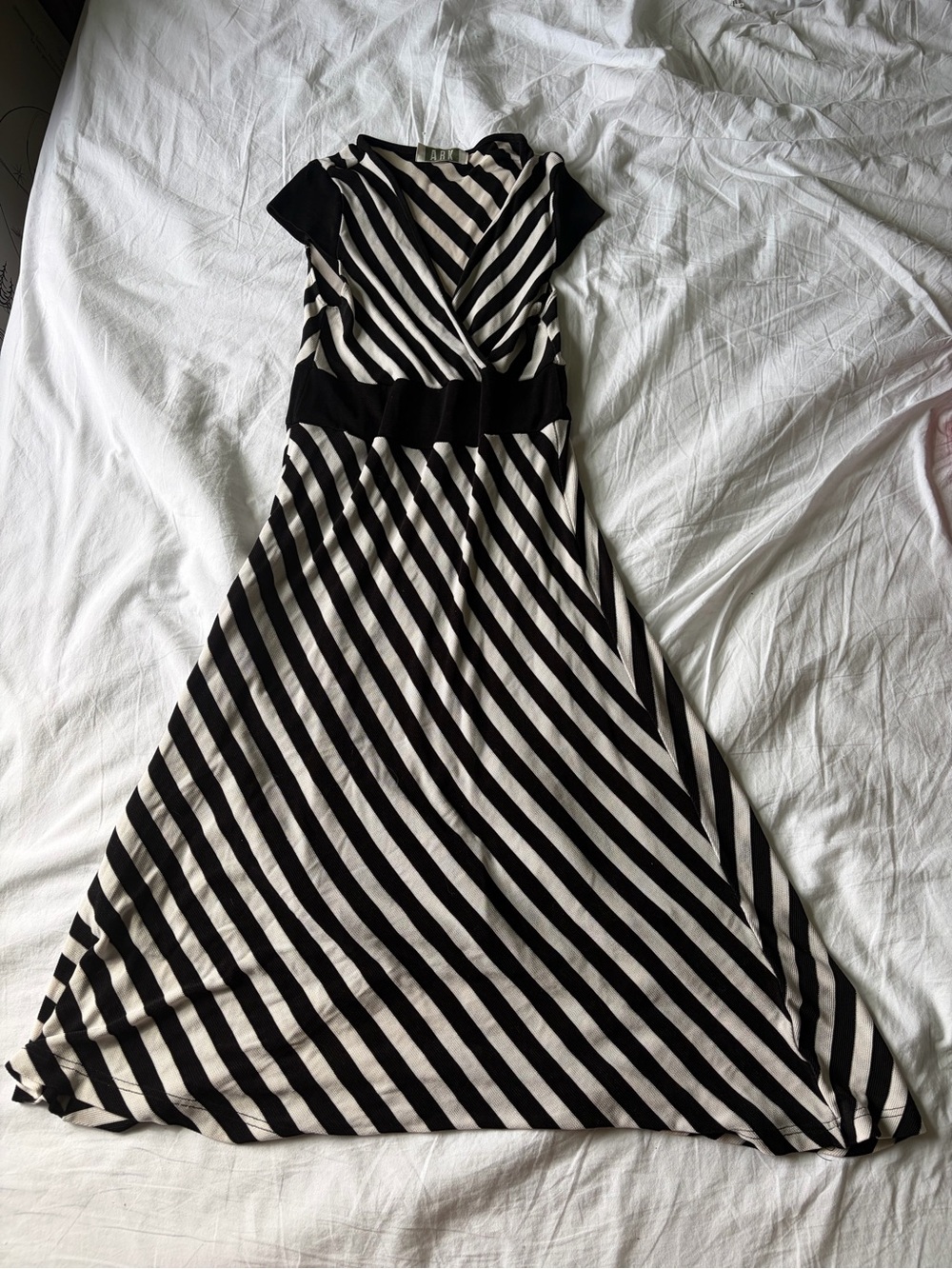 Black and White Striped Wrap Maxi Dress